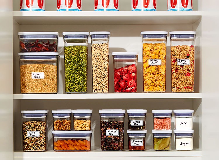 Organized containers on the shelve