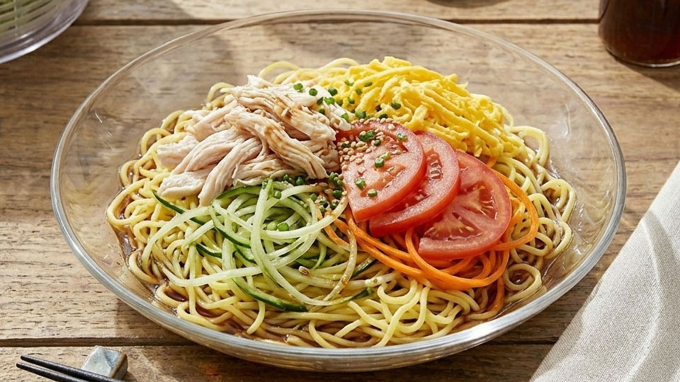タレが薄まらない！サラダスピナーとベジヌードルカッターで楽しむ「たっぷり夏野菜のヘルシー冷やし中華」